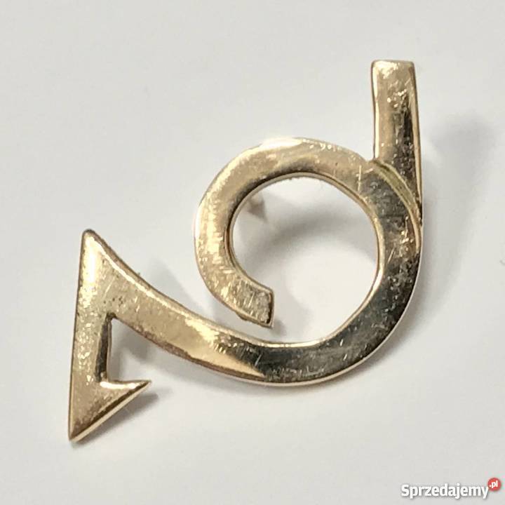 Złota SPINKA 14K do marynarki trąbka POCZTA Warszawa
