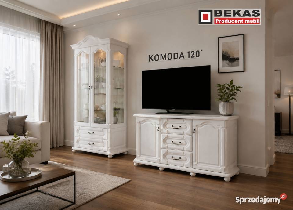Stylowa Komoda Loft Biały Dąb Blat Orzech Warszawa