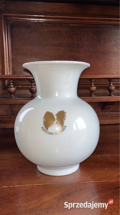 Wazon Biała porcelana ze złotą główką spaniela Gdańsk