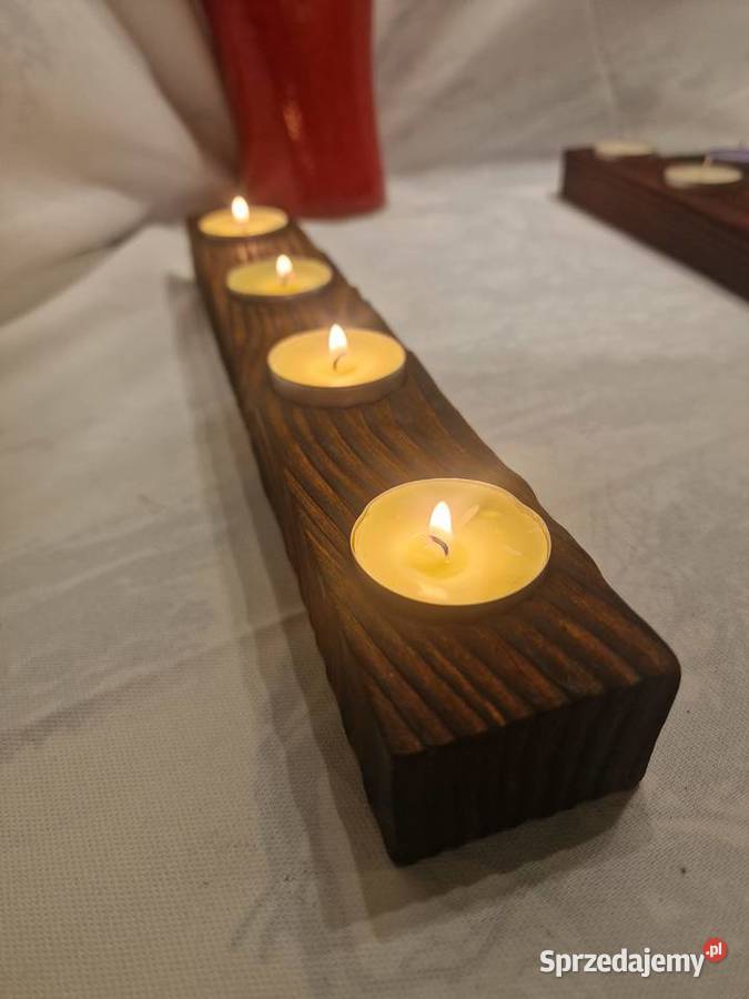 Świecznik świerkowy opalany Shou Sugi Ban ciemne Sępopol