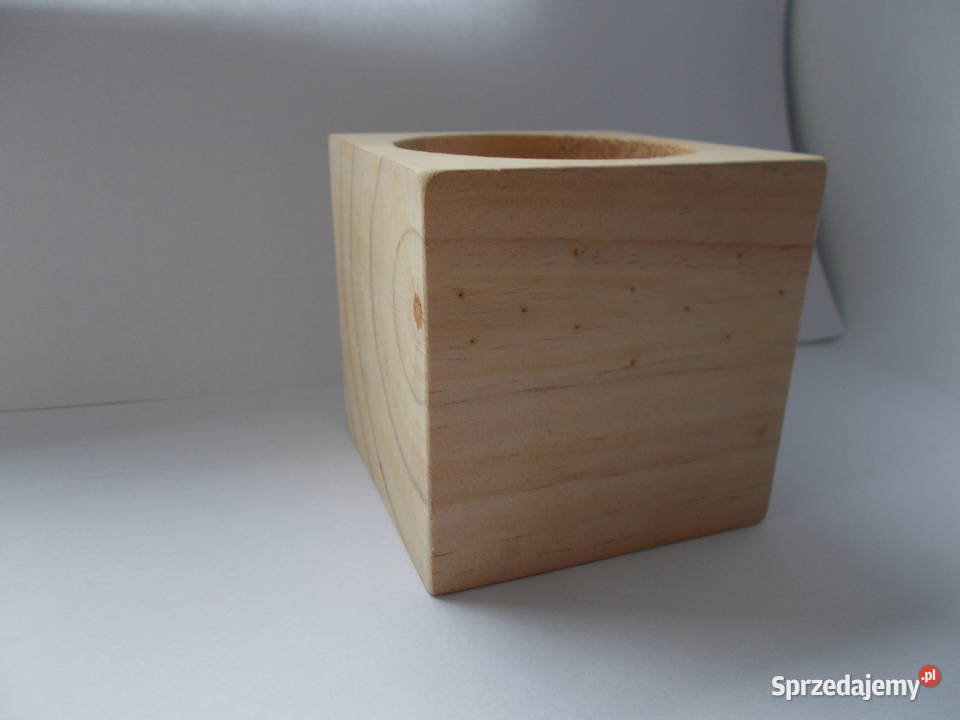 Kostka kubek drewniany na przybory świecznik Kolekcje Ruda Śląska