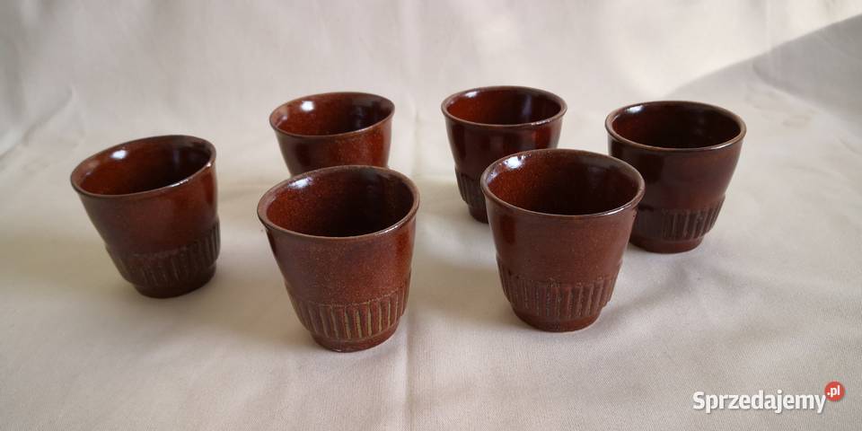 Kubeczki z brązowej ceramiki z czasów PRL u Antykwariat kujawsko-pomorskie Bydgoszcz sprzedam