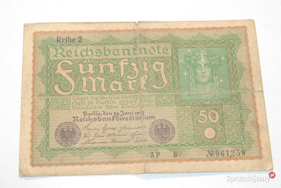 Stary banknot 50 Marek mark Niemcy 1919 antyk