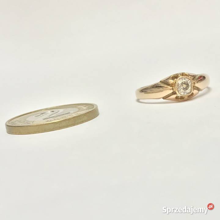 Złoty PIERŚCIONEK 750 18K z DIAMENTEM w starym Pierścionki mazowieckie
