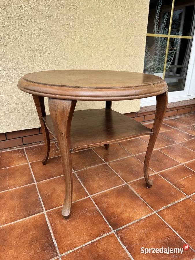 Stolik okrągły kawowy stylowy Ludwikowy z półką Sulbiny