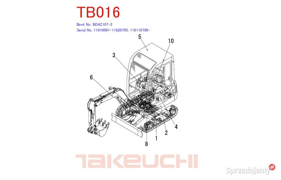 Takeuchi koparka TB175 TB016 katalog części Kielce sprzedam
