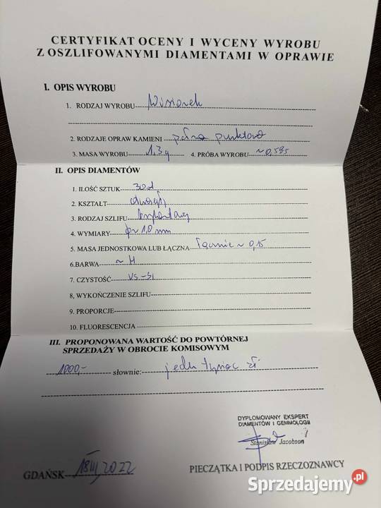 Złota zawieszka pr 585 131g z Diamentami Elbląg