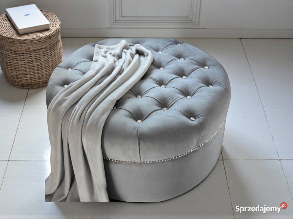Okrągła pikowana SZARA pufa tapicerowana 60 Wrocław