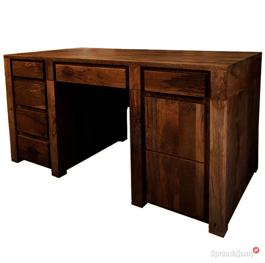 Duże biurko 160x80 cm z drewna mango ciepły brąz