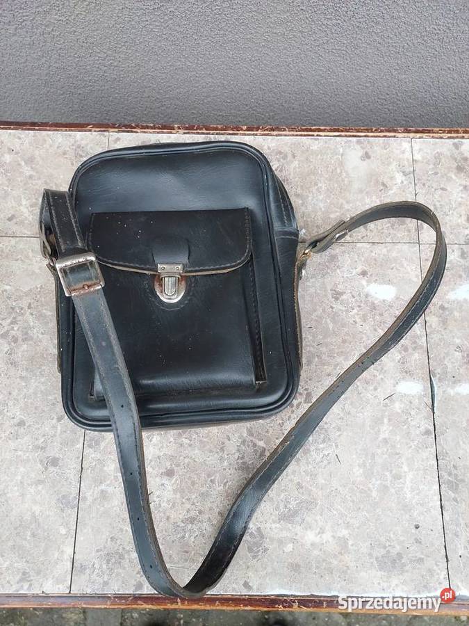 Stara skórzana torba kontrolera mała PRL pomorskie Tczew