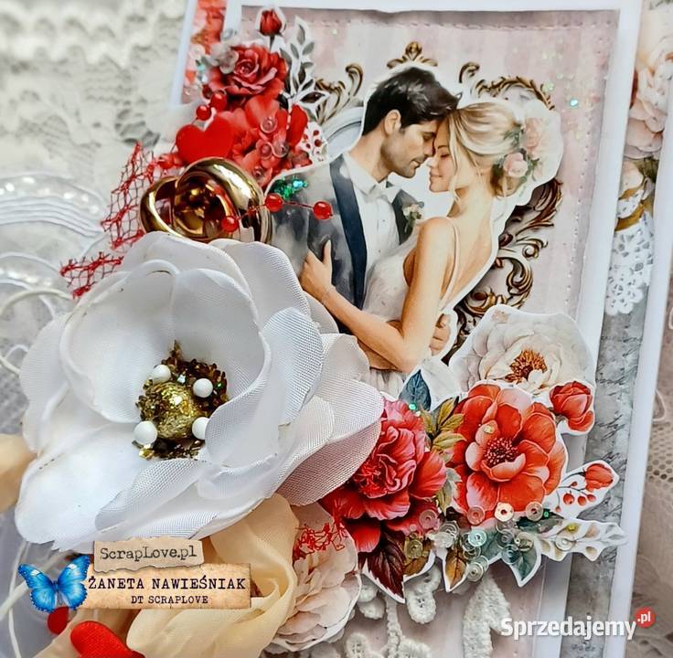 Kartka ślubna pamiątka ślub hand made Rękodzieło Mszana Dolna