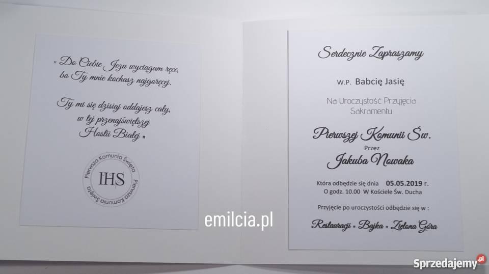 Złote Zaproszenia Komunia Chrzest Bierzmowanie Zielona Góra