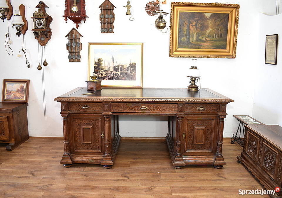 DUŻE STARE DĘBOWE BIURKO 190X96 POMOCNICZE BLATY Świdnica