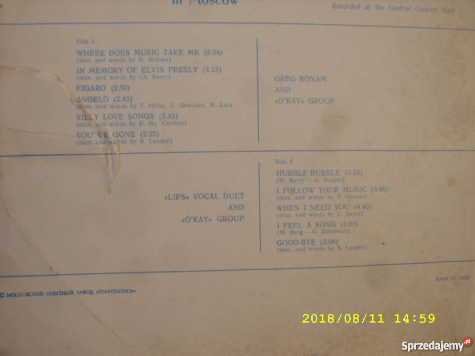 Pop LP GREG BONAM AND LIPSVOCAL DUET sprzedam
