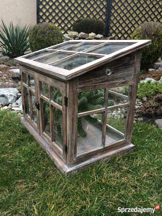 Piękna drewniana mini szklarnialampion wys 37 Zielona Góra