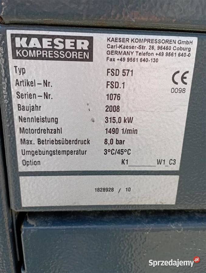 Sprężarka srubowakompresor Kaeser FSD571315 opolskie Wilków
