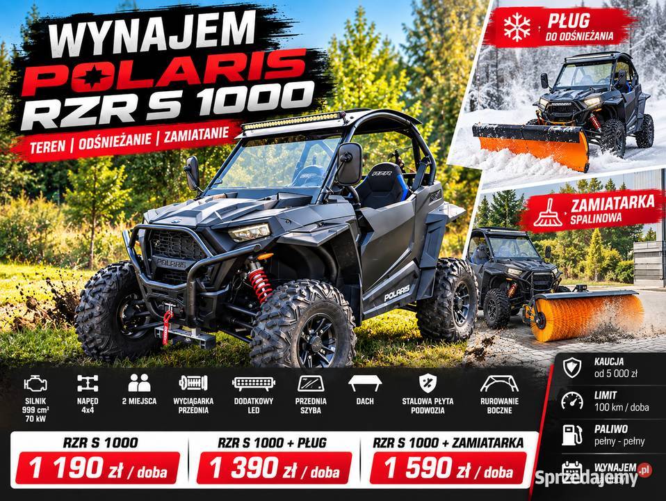 Polaris RZR S 1000 2022 wynajem UTV 4x4 pług wynajem pojazdu