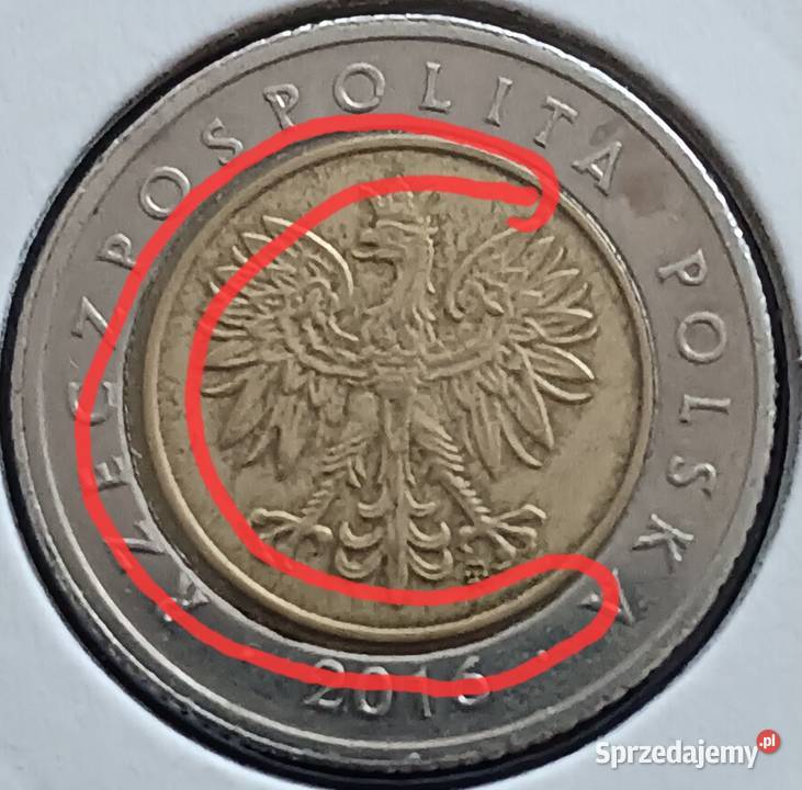 5 Złotych 2016 r Błąd mennicy 2 Numizmatyka