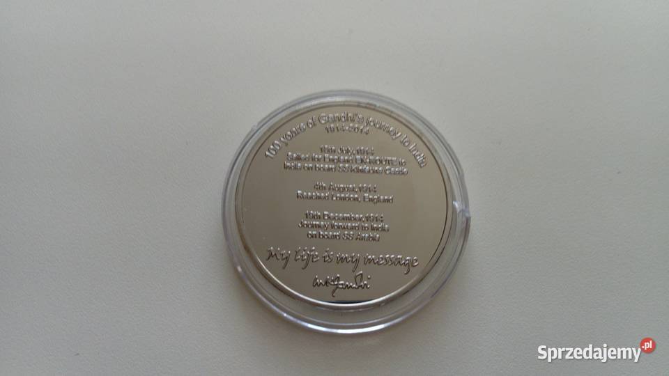 Moneta medal Mahatma Gandhi 1914 2014 Droga do wielkopolskie Mosina