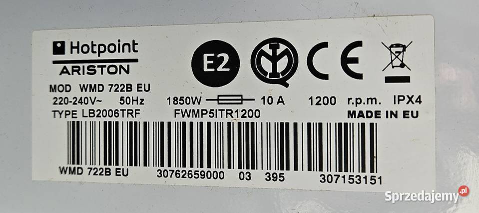 Drzwi pralki Hotpoint ARISTON WMD 722B EU Pralki i suszarki Chełm