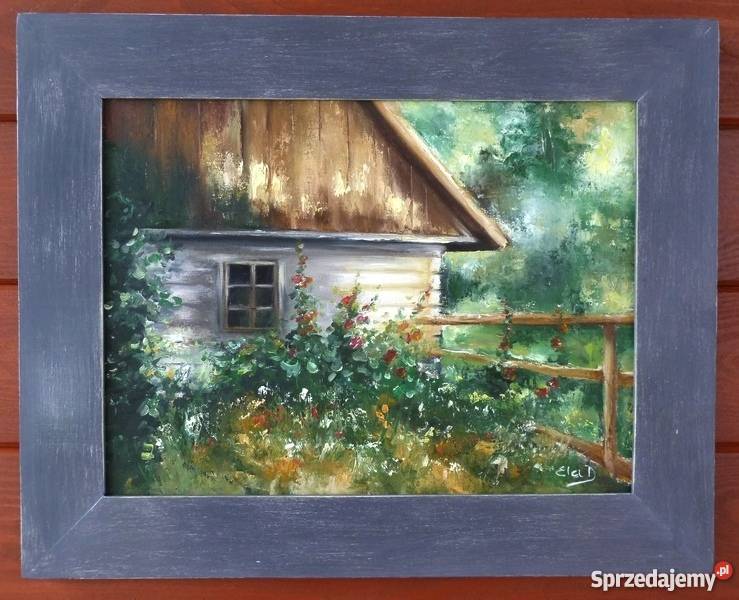Obraz olejnyWiejska chata 30x40 oryginał Warszawa