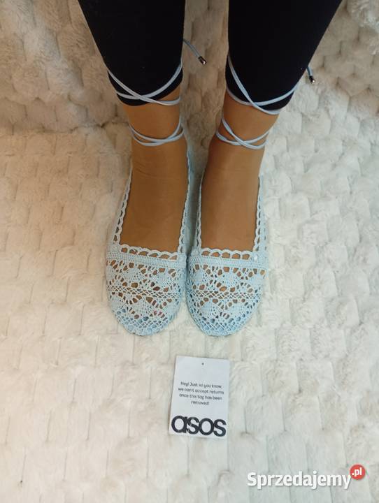 40 ASOS Niebieskie ażurowe baleriny na szeroką Kraków