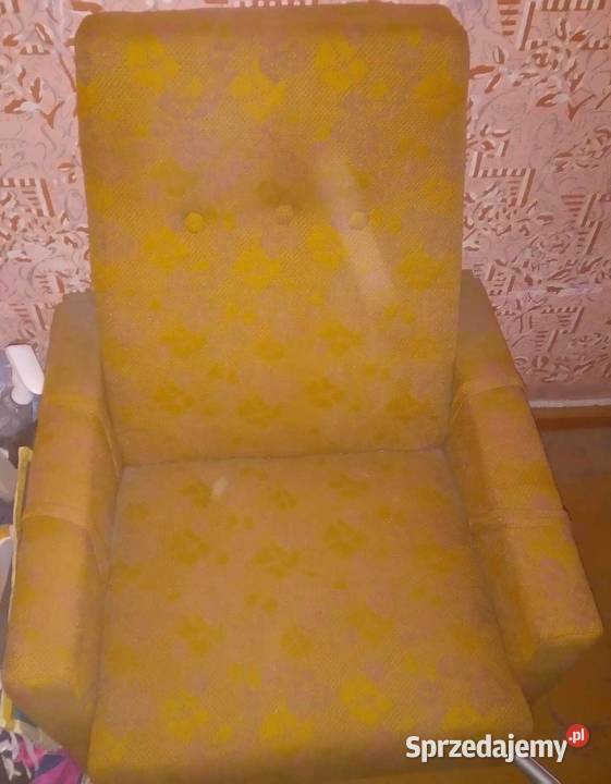 Fotel na kółkach fotele PRL materiałowy wzór Łódź