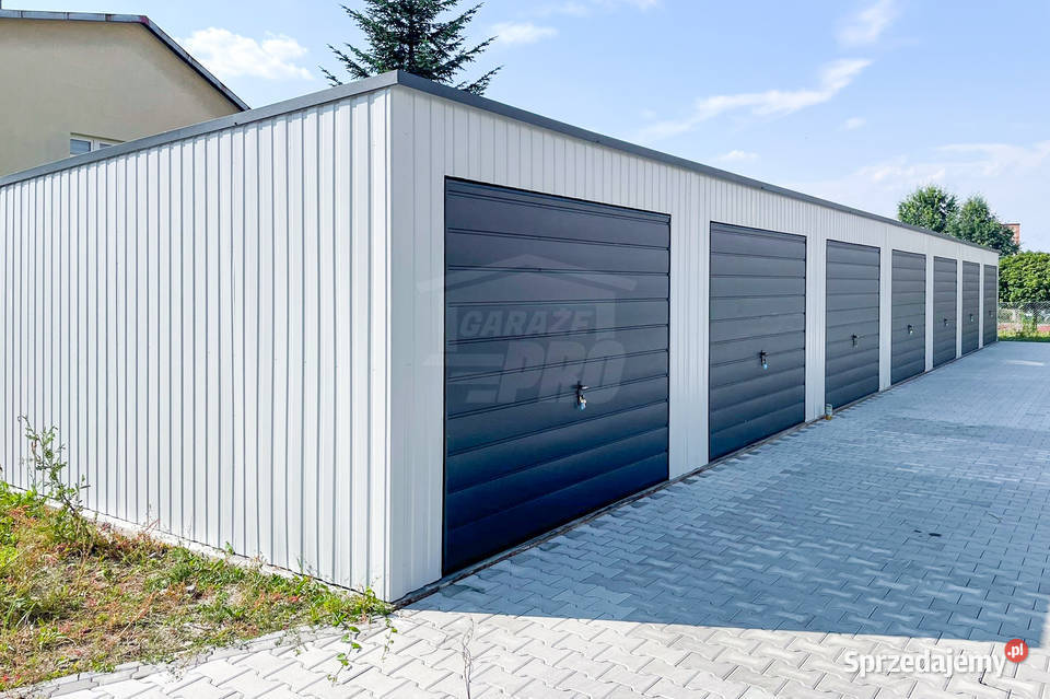 Rząd garaży 28x55m 7x bramy uchylne dach spad w Turek