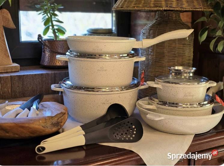 369 Garnki biały marmur 21 elementow Zilner Zabrze sprzedam