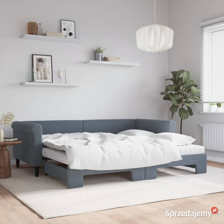 Sofa rozsuwana z materacami ciemnoszara aksamit Warszawa sprzedam