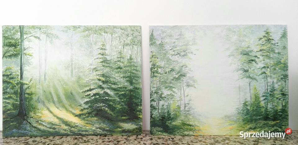 Obraz ręcznie malowany Poranek w lesie Łódź