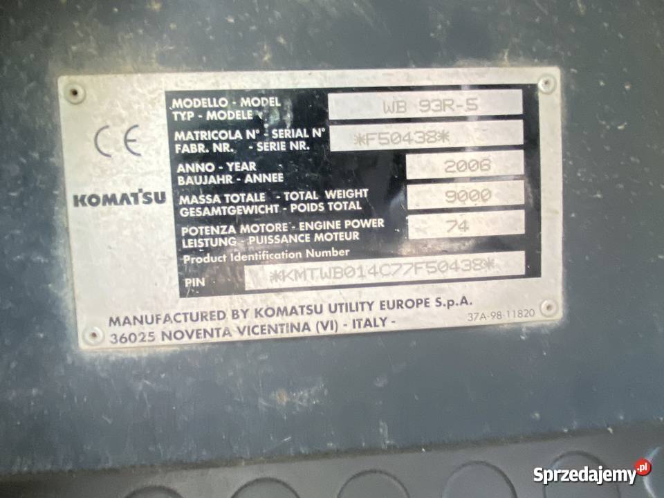Koparkoładowarka Komatsu WB 93R5 2006r małopolskie Gotkowice