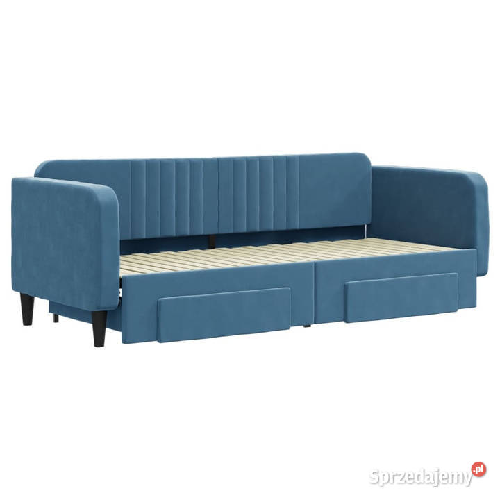 Sofa rozsuwana z szufladami niebieska aksamit 223cm Warszawa sprzedam