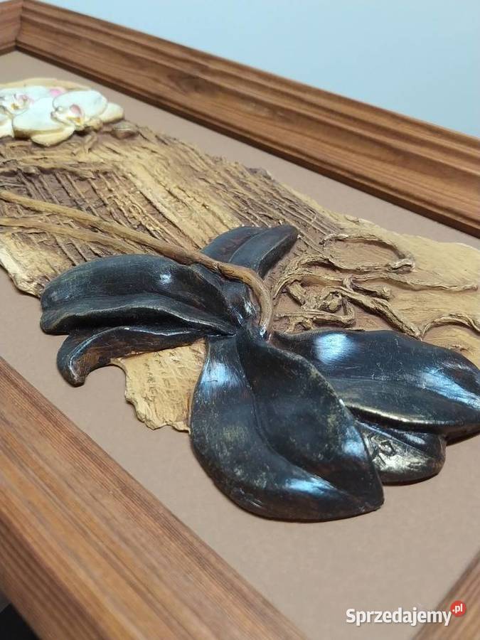 Obrazek obraz gipsowy malowany kwiaty rama Kraków sprzedam