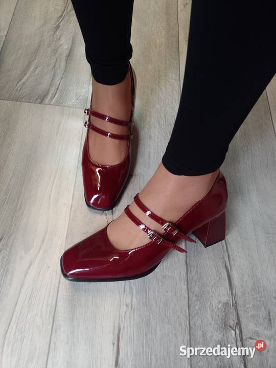 4142 Bordowe Burgundowe czółenka wieczorowe z skóra ekologiczna Kraków sprzedam