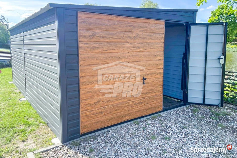 Garaż Blaszany 4x6m Brama Uchylna Drzwi Jasny