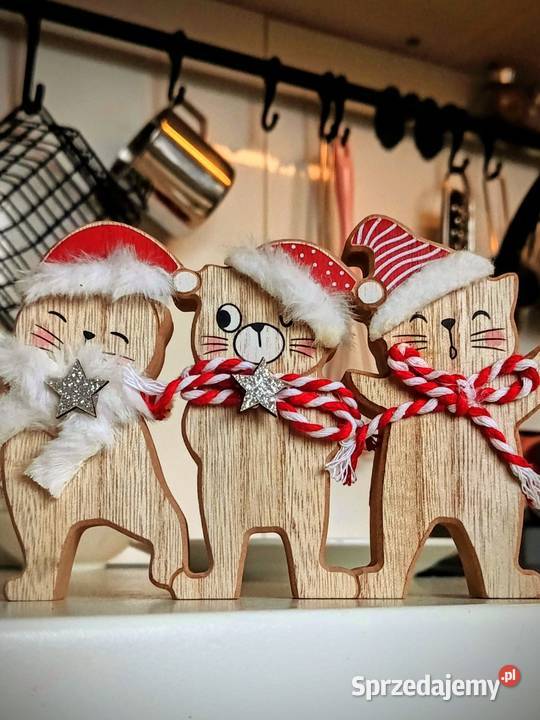 Dekoracja drewniana kotki mikołajki