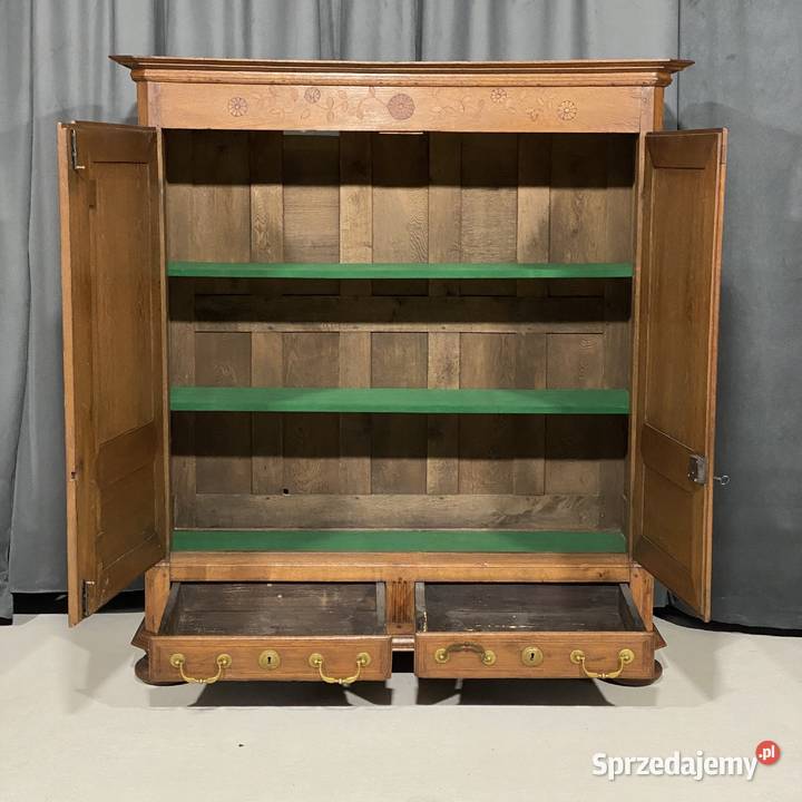 Szafa dwudrzwiowa z litego dębu intarsje Niemcy Meble zachodniopomorskie Budno