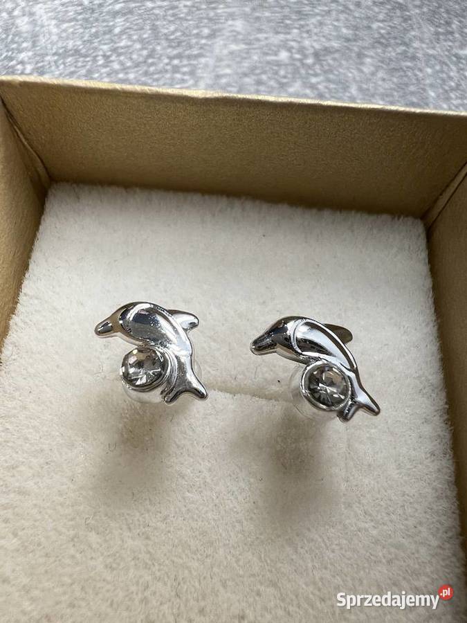 Kolczyki srebrne z diamentem delfin delfiny Jasło