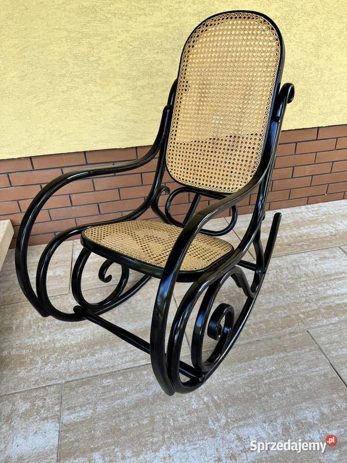 Fotel bujany drewniany z rafią bujak na