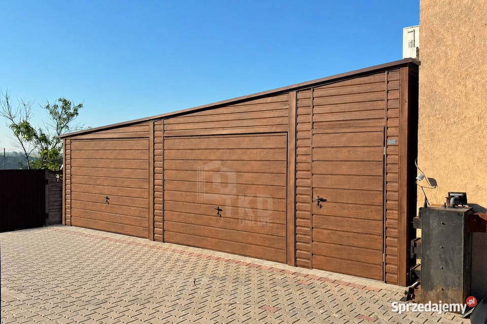 Garaz blaszany 85x6 m 2x brama uchylna drzwi Sprzedaż