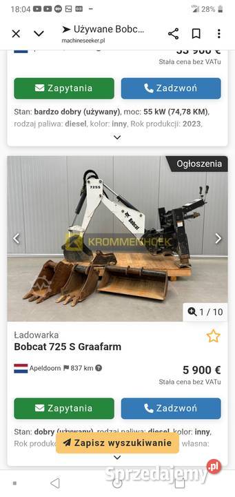 Bobcat 725S Ramie kopiace przystawka śląskie Żywiec
