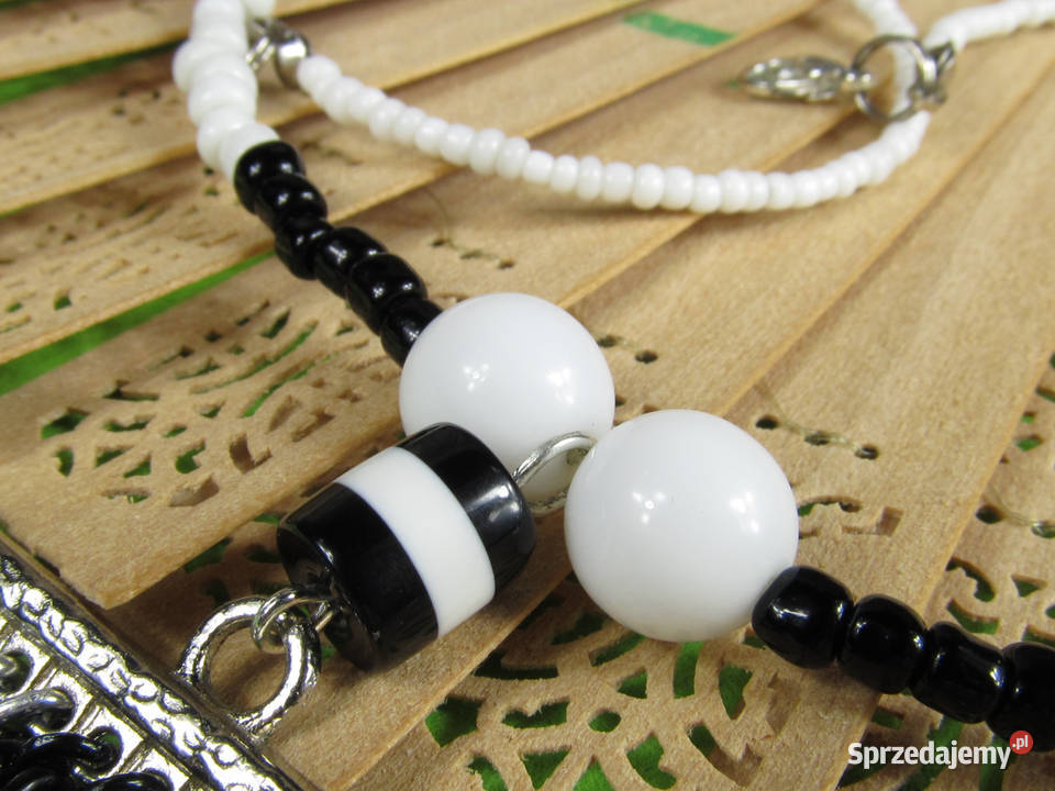 Naszyjnik czarnobiały łańcuszki koraliki eko Naszyjniki Katowice