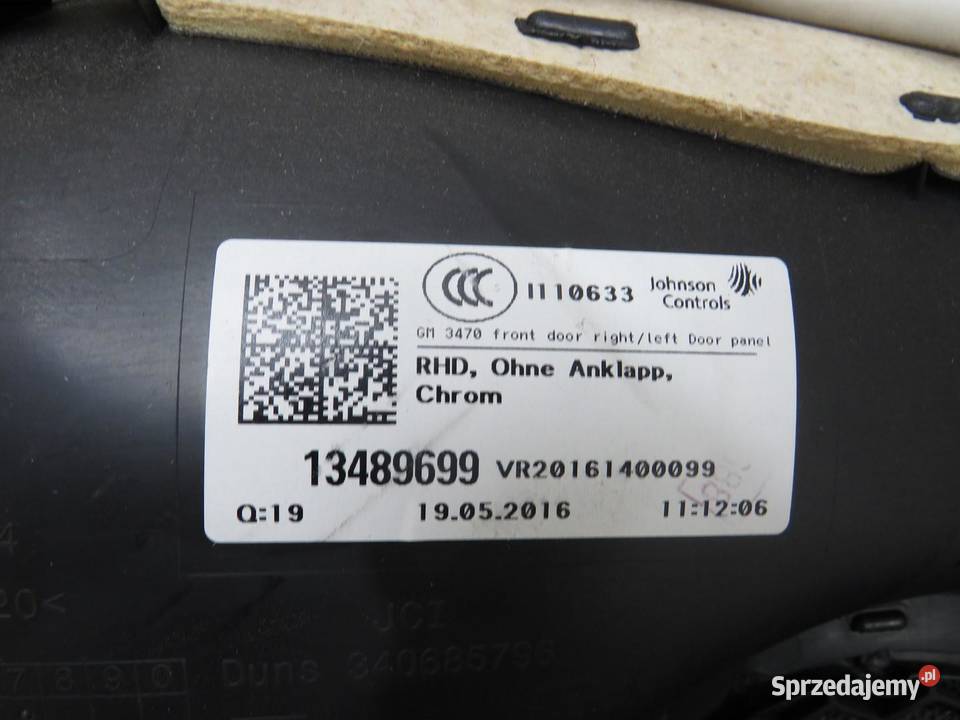 BOCZEK TAPICERKA DRZWI PRAWY PRZÓD SKÓRA ZAFIRA sprzedam