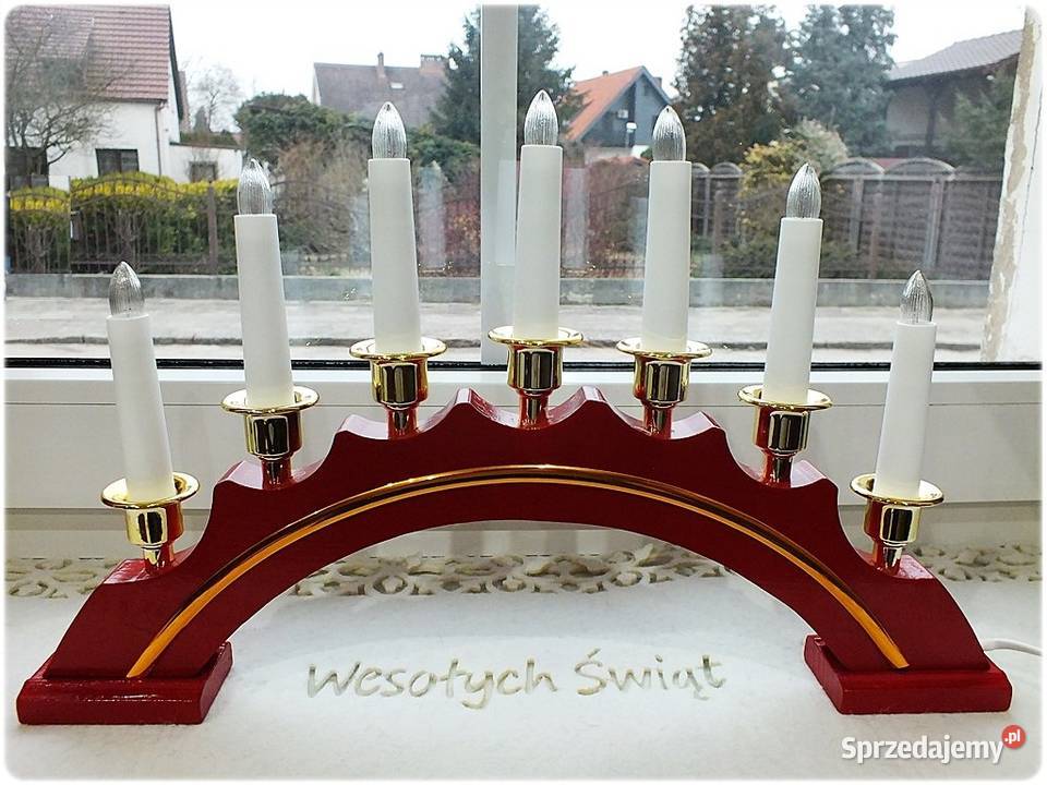 Drewniany Świecznik łukowy na parapetokno Lampki