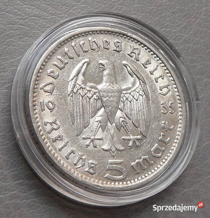 5 Reichsmark 1935 Hindenburg F Niemcy Numizmatyka Szklarska Poręba