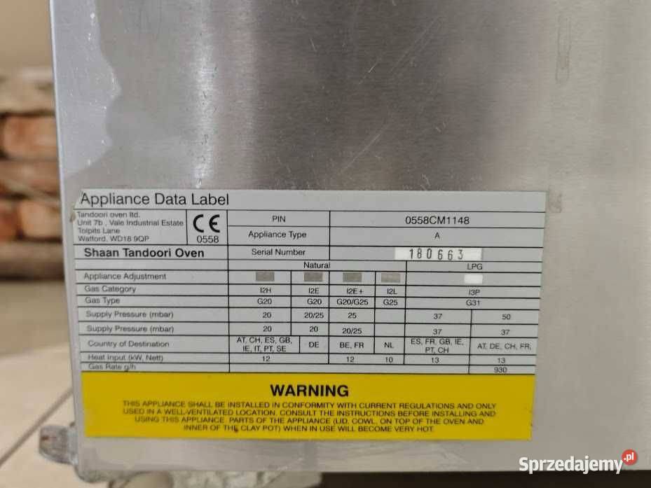 Piec Tandoori gazowy piec do naan restauracja sprzedam