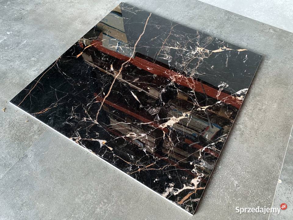 CZARNY MARMUR ŻYŁKA gres 60x60 wysoki POŁYSK Podłogi i schody Łask