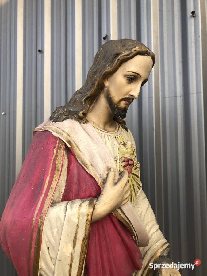 Jezus Zabytkowa figurka gipsowa Polska sygnowana Łowicz sprzedam