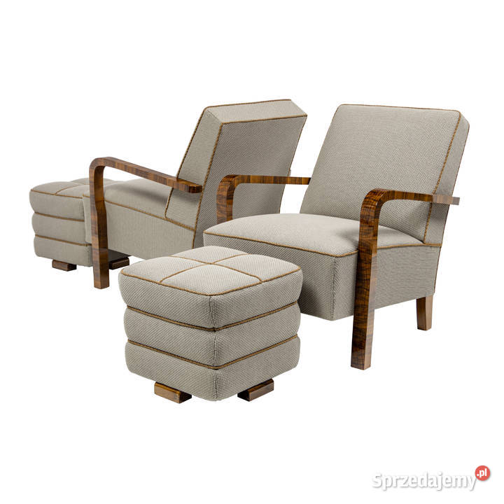 Komplet Art Deco Modernizm Dwa Fotele i Dwa Pufy